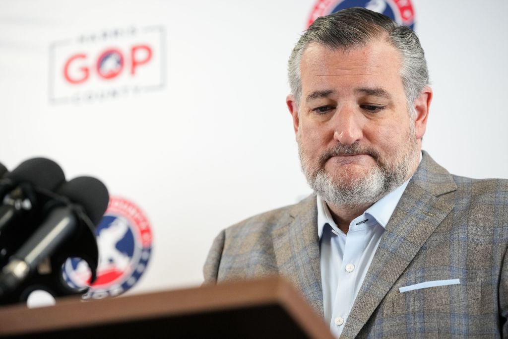 Sen. Ted Cruz speaks to reporters about President Joe Biden's decision to withdraw from the presidential race Monday on July 22, 2024. (Jon Shapley/Houston Chronicle via Getty Images)