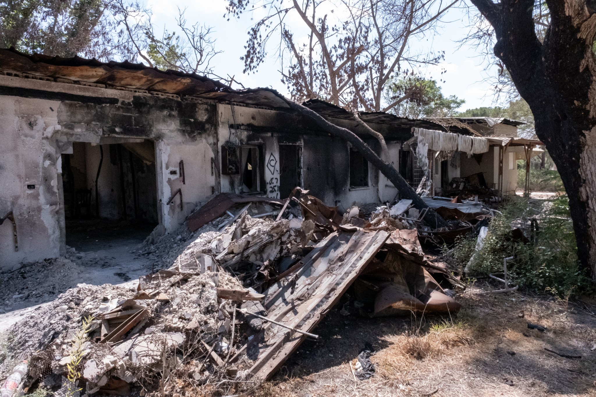 In its attack on October 7, 2023, Hamas destroyed or damaged most of the 220 homes in Kibbutz Nir Oz, including this one. (Photo by Charlotte Lawson.)