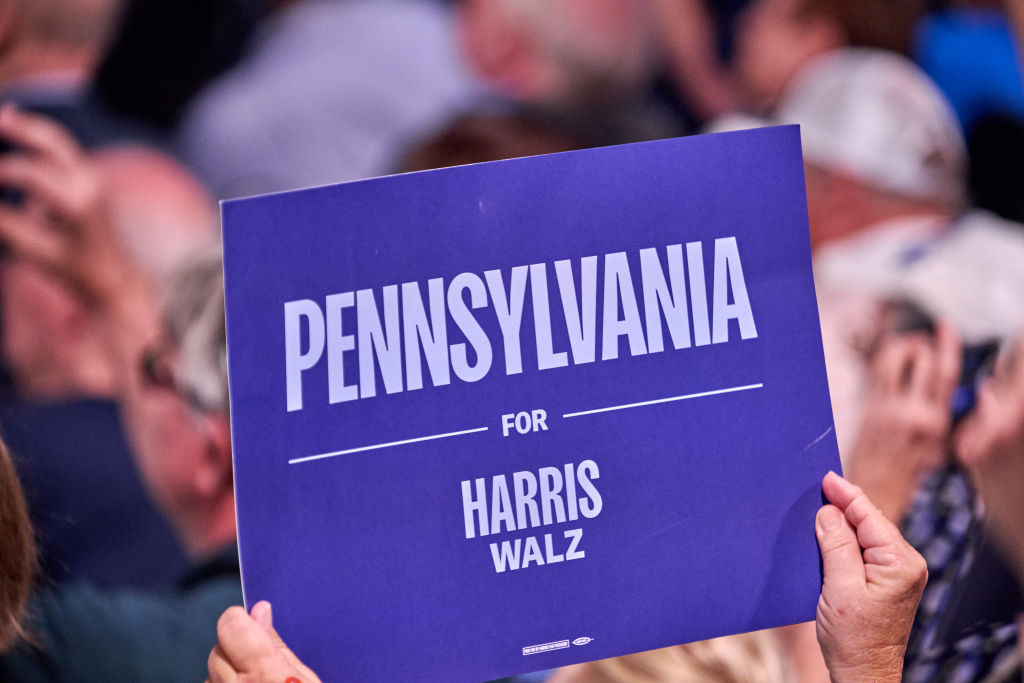 Vice President Kamala Harris holds a rally on Friday, Sept. 13, 2024, at the McHale Athletic Club in Wilkes-Barre, PA. (Photo by DOMINIC GWINN/Middle East Images/AFP via Getty Images)