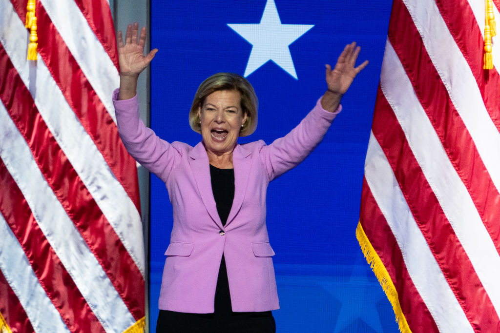 Sen. Tammy Baldwin speaks during the final night of the 2024 Democratic National Convention in Chicago on Thursday, August 22, 2024. (Bill Clark/CQ-Roll Call via Getty Images)