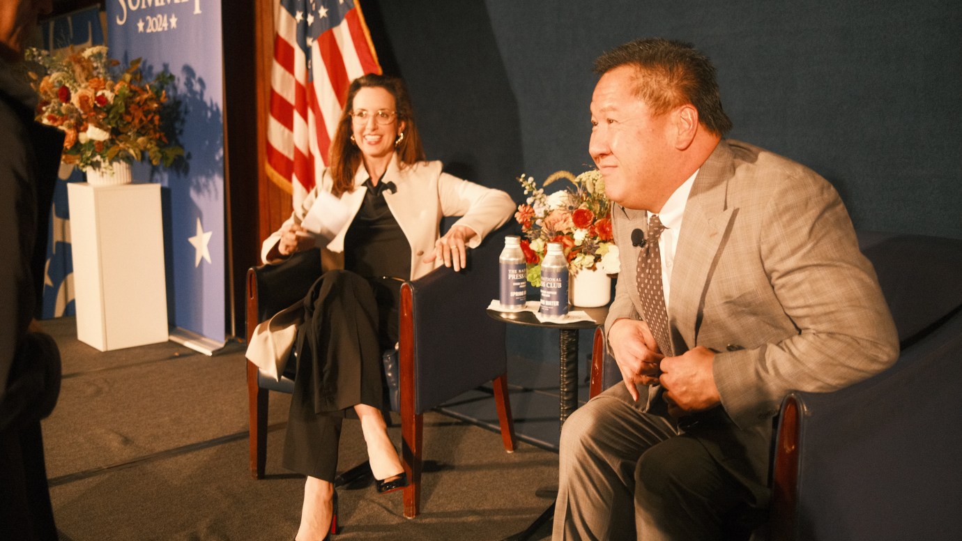 Sarah Isgur is joined by Judge James Ho during the Dispatch Summit. (Photo by Victoria Holmes.)