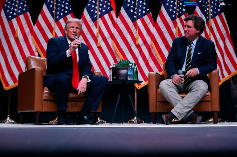 Republican Presidential Candidate Donald Trump Participates In Fireside Chat With Tucker Carlson