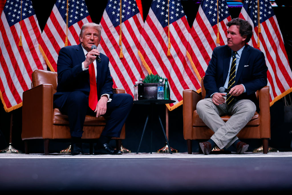 Republican Presidential Candidate Donald Trump Participates In Fireside Chat With Tucker Carlson