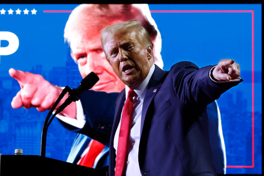 Former President Donald Trump at Van Andel Arena on November 5, 2024, in Grand Rapids, Michigan. (Photo by Chip Somodevilla/Getty Images)