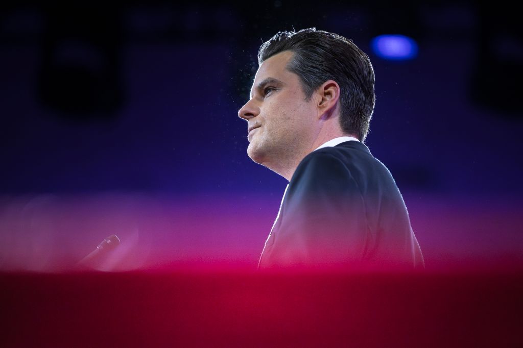 Rep. Matt Gaetz speaks during the Conservative Political Action Conference on February 23, 2024. (Photo by Tom Brenner for The Washington Post via Getty Images)