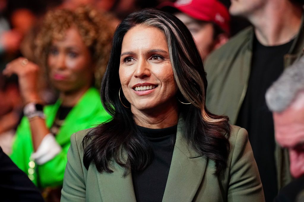 NEW YORK, NEW YORK - NOVEMBER 16: Politician Tulsi Gabbard is seen during the UFC 309 event at Madison Square Garden on November 16, 2024 in New York City. (Photo by Chris Unger/Zuffa LLC)






