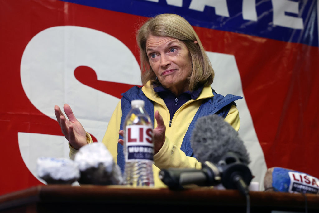 Sen. Lisa Murkowski holds a news conference at her campaign headquarters on Election Day on November 8, 2022, in Anchorage, Alaska. (Photo by Spencer Platt/Getty Images)