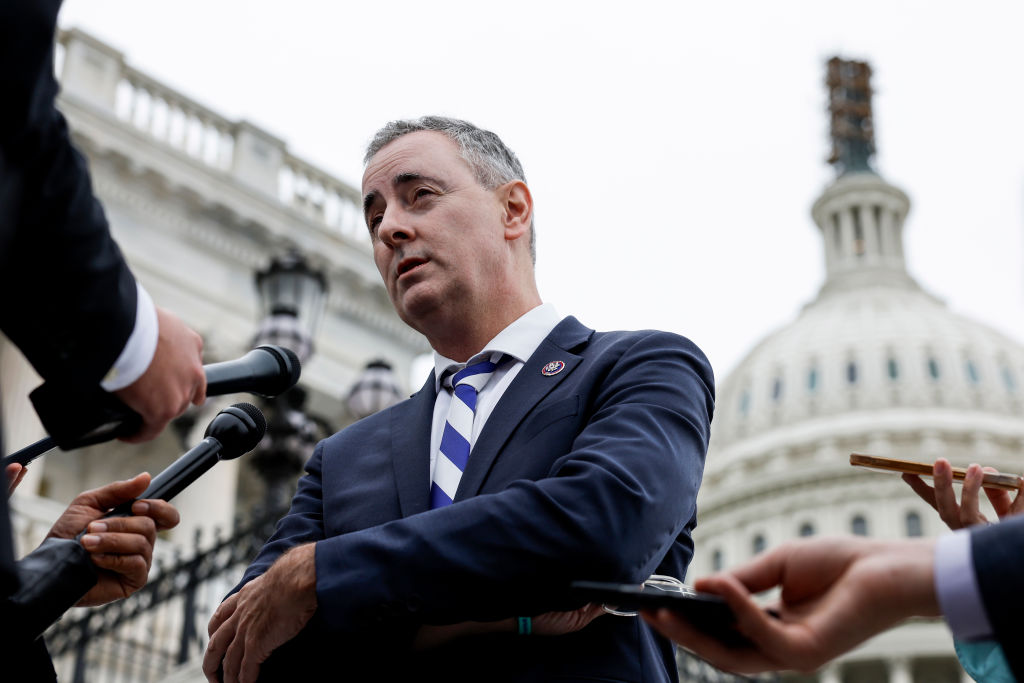 Rep. Brian Fitzpatrick speaks to reporters outside of the Capitol Building on September 29, 2023 in Washington, D.C. (Photo by Anna Moneymaker/Getty Images)