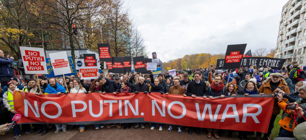 BERLIN, GERMANY - NOVEMBER 17: Russian opposition politicians in exile Yulia Navalnaya, Vladimir Kara-Murza, and Ilya Yashin attend an anti-war demonstration they organized on November 17, 2024 in Berlin, Germany. (Photo by Axel Schmidt/Getty Images)