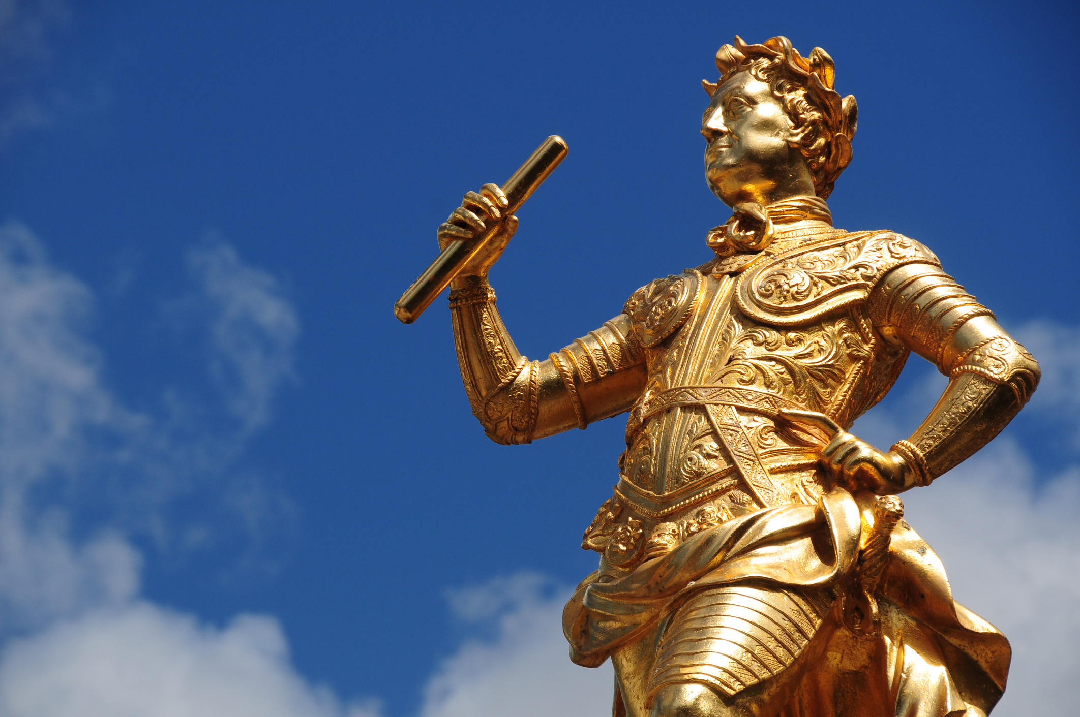 Golden statue of George II in Royal Square, Jersey