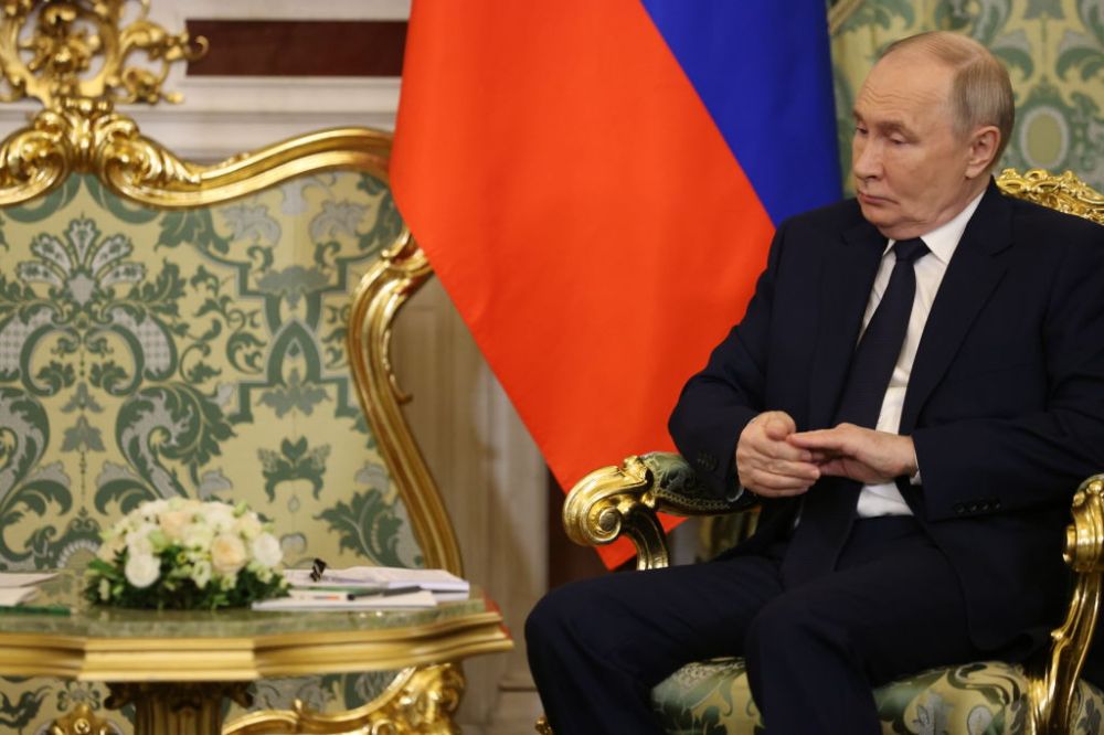 Russian President Vladimir Putin grimaces during a Russian-Iranian meeting at the Grand Kremlin Palace, on January 17, 2025, in Moscow, Russia. (Photo by Contributor/Getty Images)