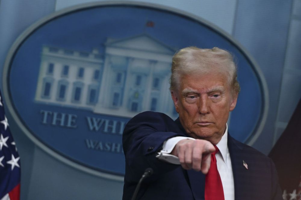 US President Donald Trump makes a press conference  at the White House