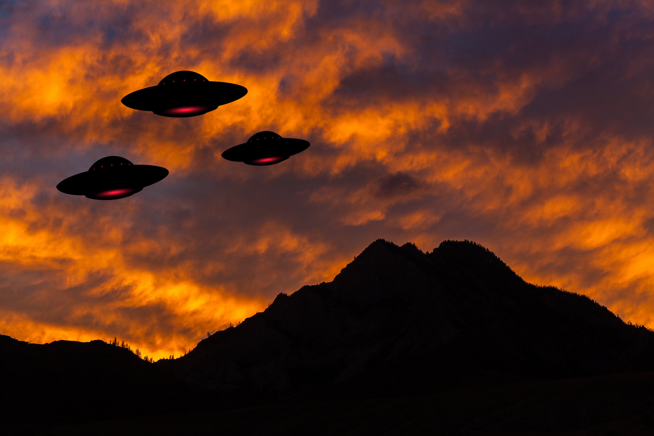 Unidentified flying objects in the sky. UFO invasion