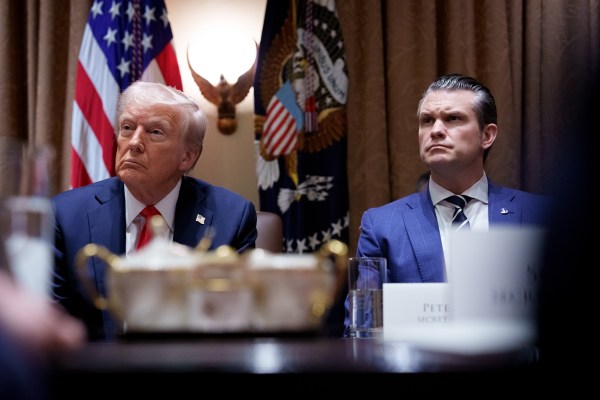 President Donald Trump and Defense Secretary Pete Hegseth appear during a Cabinet meeting at the White House on February 26, 2025. (Photo by Andrew Harnik/Getty Images)