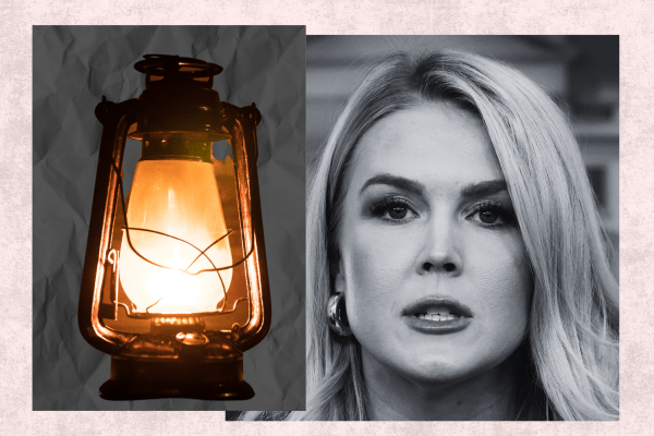 Illustration by The Dispatch. (Photo of Karoline Leavitt by Win McNamee via Getty Images)