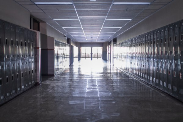 An empty high school corridor. (Photo via Tony Anderson/Getty Images) 