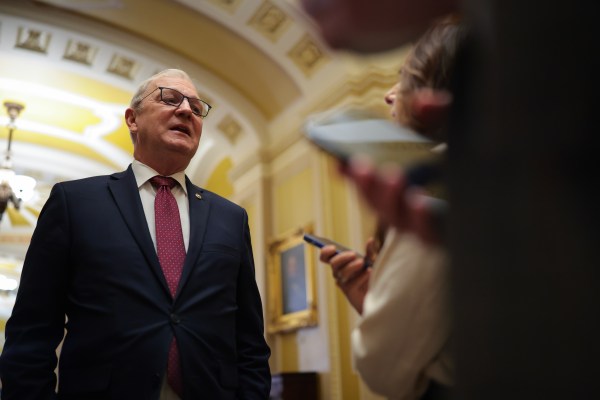 Sen. Kevin Cramer of North Dakota speaks to reporters before the weekly Republican Senate policy luncheon at the Capitol on April 1, 2025, in Washington, D.C. (Photo by Kayla Bartkowski/Getty Images)