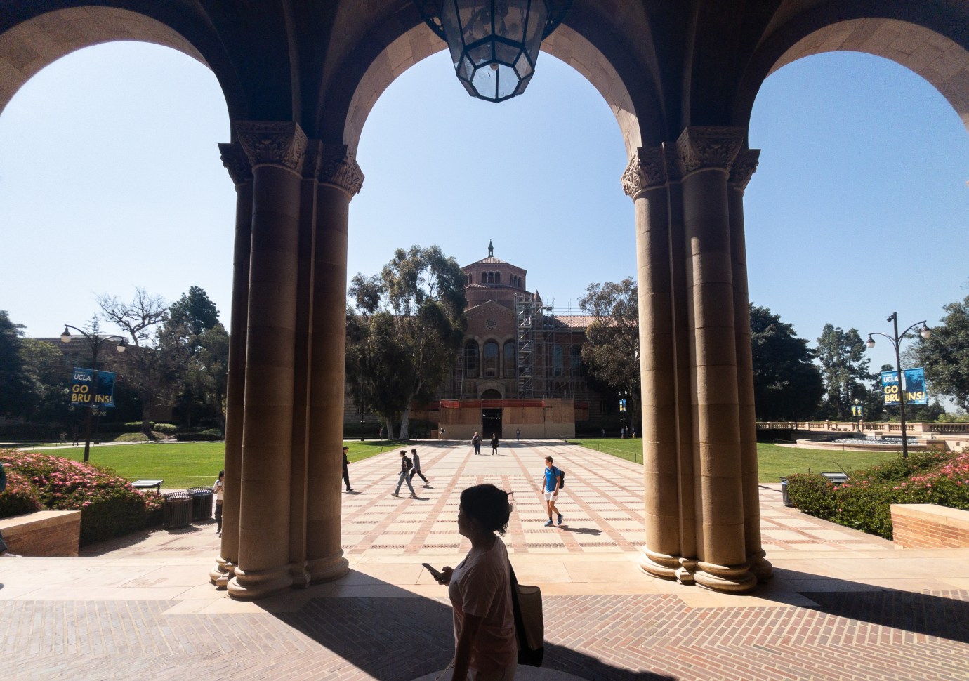 A view of Powell Library seen from Royce Hall at UCLA in Westwood, California, on April 8, 2025. (Myung J. Chun / Los Angeles Times via Getty Images)