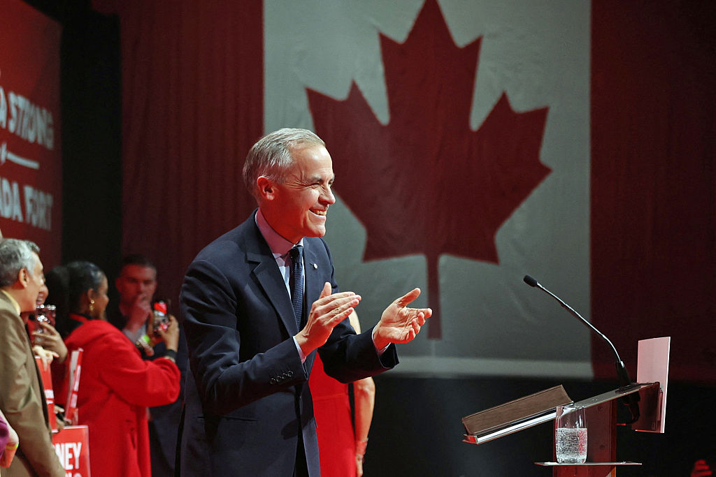 Canada's Prime Minister and Liberal Party leader Mark Carney celebrates at a victory party in Ottawa, Ontario on April 29, 2025. (Photo by DAVE CHAN/AFP via Getty Images)