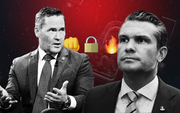 Illustration by Noah Hickey/The Dispatch (Mike Waltz photo by Riccardo Savi/Getty Images for Concordia Summit. Pete Hegseth photo by Tom Williams/CQ-Roll Call/Getty Images)