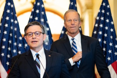Speaker of the House Mike Johnson and Senate Majority Leader John Thune