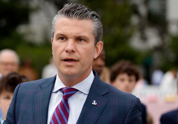 Secretary of Defense Pete Hegseth speaks to reporters on the South Lawn of the White House on April 21, 2025, in Washington, DC. (Photo by Chip Somodevilla/Getty Images)