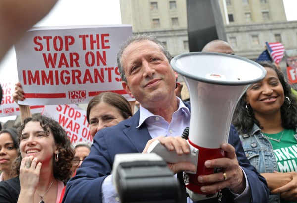 NYC Comptroller Brad Lander, a mayoral candidate, is seen at Federal Plaza following his release from ICE New York headquarters after his arrest at immigration court on June 17, 2025, in New York City. (Photo by Andrea Renault/Star Max/GC Images)