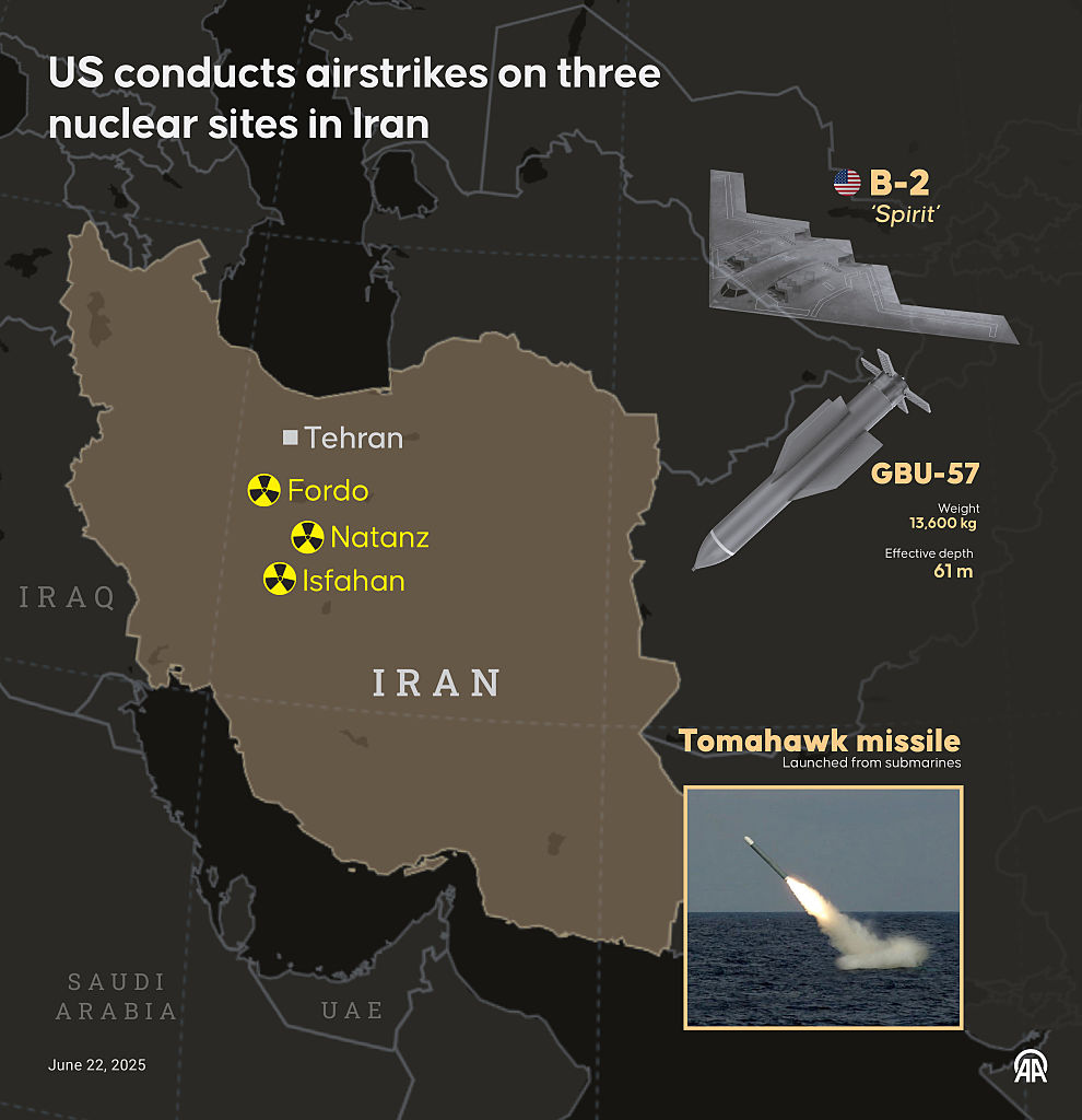 US conducts airstrikes on three nuclear sites in Iran