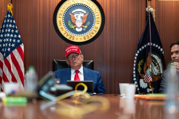 In this handout provided by the White House, U.S. President Donald Trump and Secretary of State Marco Rubio sit in the Situation Room as they monitor the mission that took out three Iranian nuclear enrichment sites, at the White House on June 21, 2025 in Washington, DC. (Photo by Daniel Torok/The White House/Getty Images)