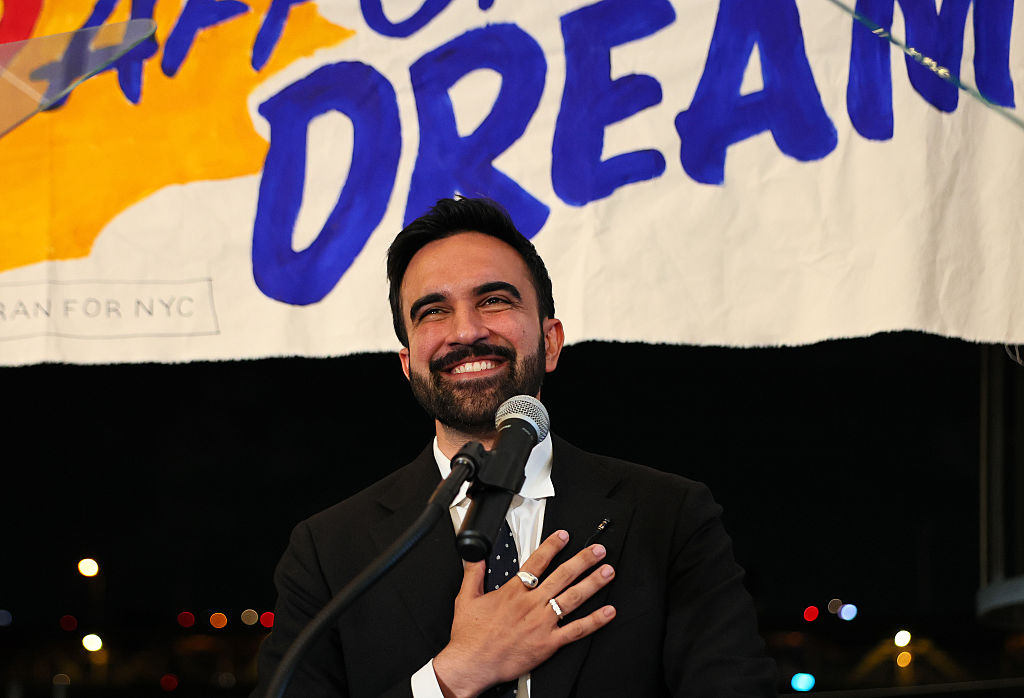 New York mayoral candidate Zohran Mamdani speaks to supporters during an election night gathering on June 24, 2025. (Photo by Michael M. Santiago/Getty Images)