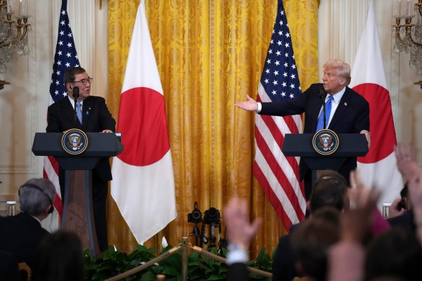U.S. President Donald Trump and Japanese Prime Minister Shigeru Ishiba hold a joint press conference in the East Room at the White House on February 7, 2025, in Washington, D.C. (Photo by Andrew Harnik/Getty Images)