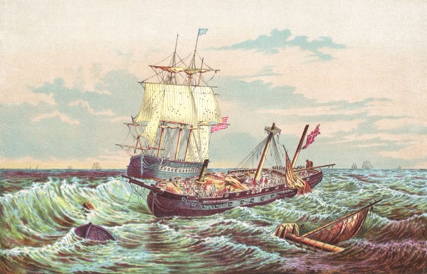 USS Constitution vs HMS Guerriere During the War of 1812. Vintage etching circa late 19th century. (Getty Images)