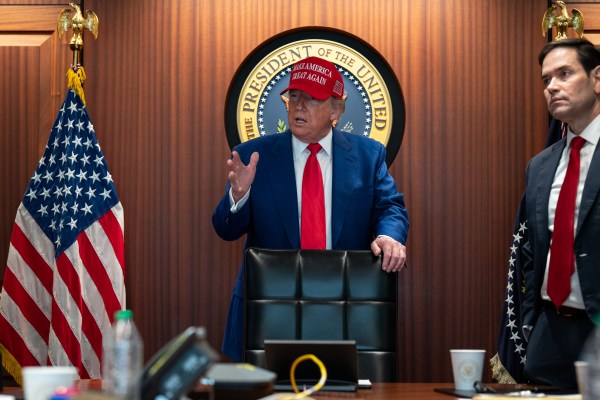 U.S. President Donald Trump stands next to Secretary of State Marco Rubio in the Situation Room as they monitor the mission that took out three Iranian nuclear enrichment sites, at the White House on June 21, 2025 in Washington, D.C. (Photo by Daniel Torok/The White House via Getty Images)