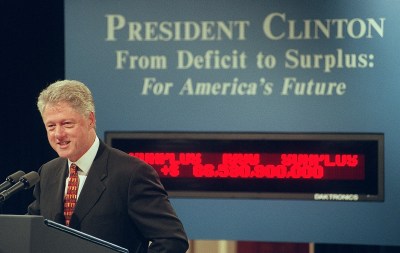 US President Bill Clinton speaks during ceremonies