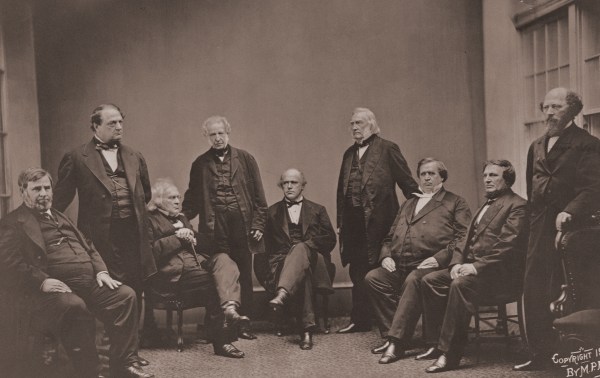 A portrait of the Chief and Associate Justices of the Supreme Court in 1865. (Photo by Mathew B. Brady/Library of Congress/Corbis/VCG via Getty Images)