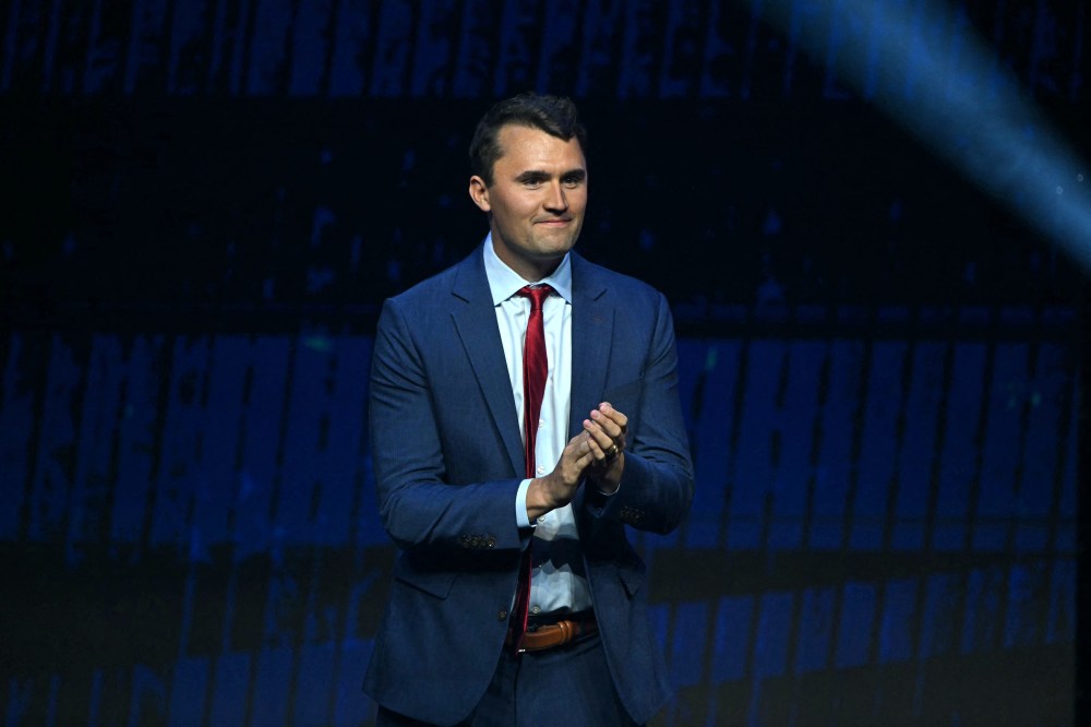 Political activist and founder of Turning Point Action Charlie Kirk takes the stage during a campaign rally for then-presidential candidate Donald Trump in Las Vegas on October 24, 2024. (Photo by Patrick T. Fallon/AFP via Getty Images)