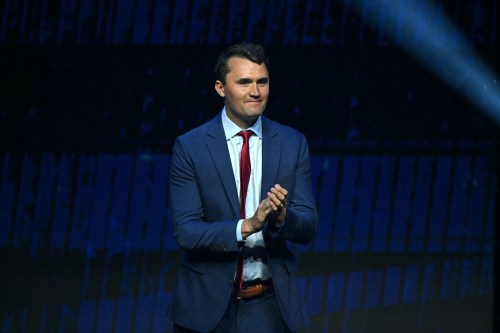 Political activist and founder of Turning Point Action Charlie Kirk takes the stage during a campaign rally for then-presidential candidate Donald Trump in Las Vegas on October 24, 2024. (Photo by Patrick T. Fallon/AFP via Getty Images)