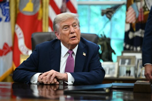 President Donald Trump speaks to reporters after signing executive orders in the Oval Office of the White House in Washington, D.C. on September 5, 2025. (Photo by MANDEL NGAN/AFP via Getty Images)