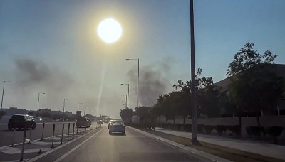 Smoke billowing after explosions in Qatar's capital Doha on September 9, 2025. (Photo by JACQUELINE PENNEY/AFPTV/AFP via Getty Images)