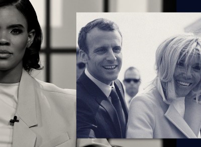 Illustration by Noah Hickey (Photo of Candace Owens by Jason Davis/Getty Images; Photo of French President Emmanuel Macron and his wife Brigitte Macron by Alex Wong/Getty Images).