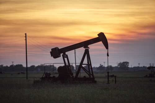A oil rig in a field