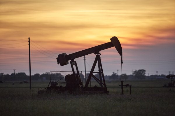 A oil rig in a field