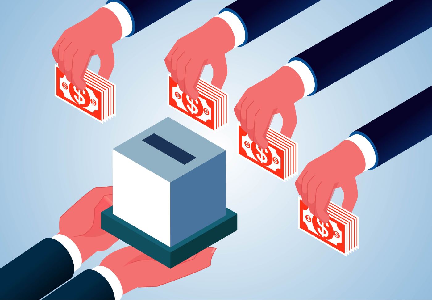 A group of hands holding money