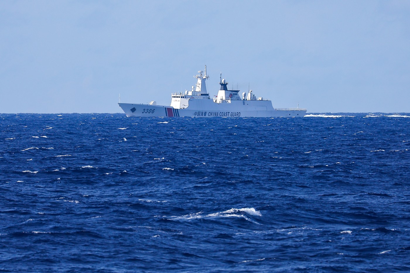 A white ship in the ocean