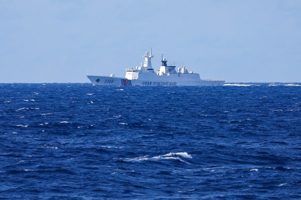 A white ship in the ocean