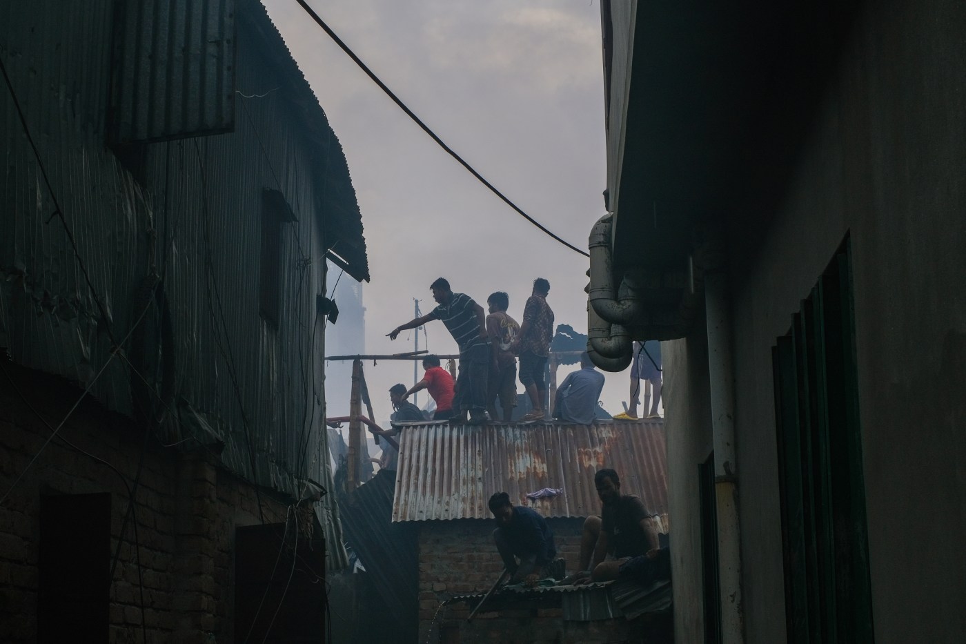 A group of people on a roof