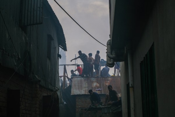A group of people on a roof
