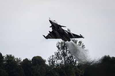 A French Rafale fighter jet takes off during a joint mission with Polish F-16s at an air base in Minsk Mazowiecki on September 17, 2025, following Warsaw’s accusation that Moscow launched a drone raid into Poland. (Photo by Thibaud Moritz/AFP via Getty Images)