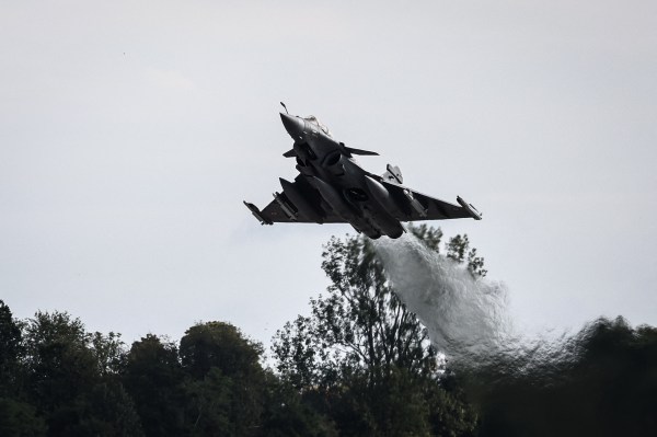 A French Rafale fighter jet takes off during a joint mission with Polish F-16s at an air base in Minsk Mazowiecki on September 17, 2025, following Warsaw’s accusation that Moscow launched a drone raid into Poland. (Photo by Thibaud Moritz/AFP via Getty Images)