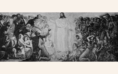 An illustration from the book “The story of the Book of Mormon” by George Reynolds, featuring Jesus Christ appearing to a group of Nephites, published in 1888. (Photo by Smith Collection/Gado/Getty Images)